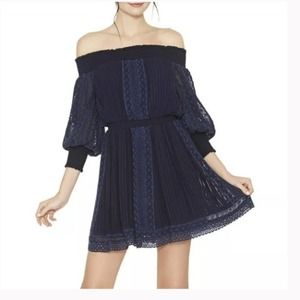 Alice + Olivia Pammy Eyelet Off The Shoulder Navy Dress 6